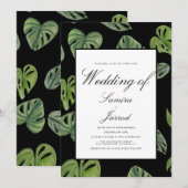 水色モンステラとアダンソニ植物学葉の 招待状 (正面/裏面)