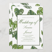 水色モンステラとアダンソニ植物学葉の 招待状 (正面/裏面)