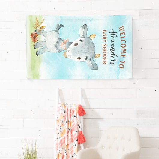 水色ヤギ赤ちゃんシャワーファーム 横断幕 (インサイチュ)