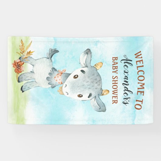 水色ヤギ赤ちゃんシャワーファーム 横断幕 (横)