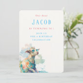 水色ヤギ – 誕生日招待状カード 招待状 (スタンド正面)
