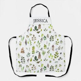 水色ユカラフルーカリ葉パターン エプロン