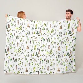 水色ユカラフルーカリ葉パターン フリースブランケット