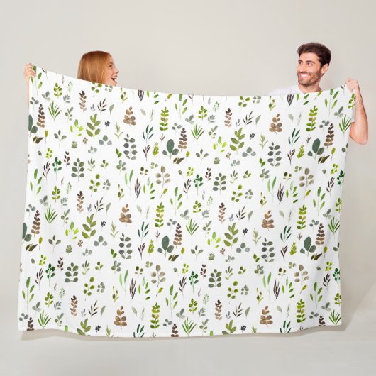 水色ユカラフルーカリ葉パターン フリースブランケット (インサイチュ)