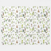 水色ユカラフルーカリ葉パターン フリースブランケット (正面(横))