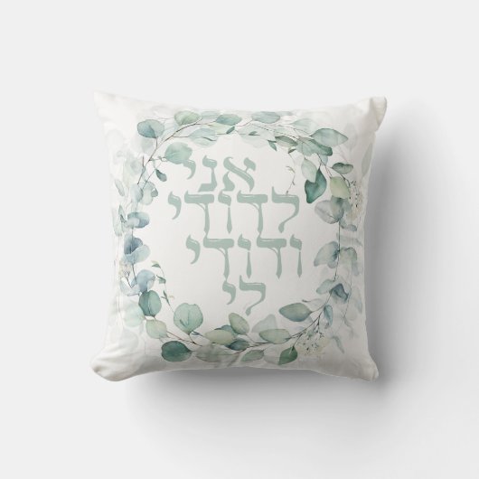 水色ユダヤ結婚人のヘブライ語アニ・レドディ クッション (正面)