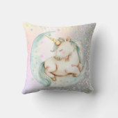 水色ユニコーンムーンスターズ、シルバーグリッター《写真》ぼけ味 クッション (裏面)