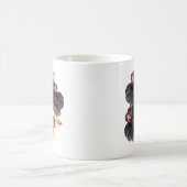 水色ユニーク金ゴールド黒とブルゴーニュ色の花 コーヒーマグカップ (中央)