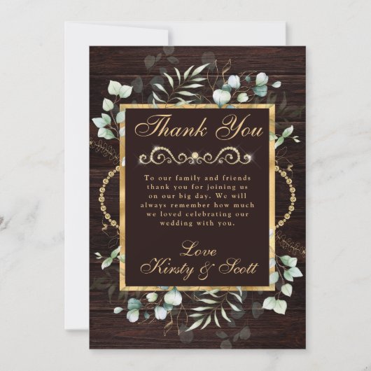 水色ユーカリとグリーン結婚リー サンキューカード (正面)