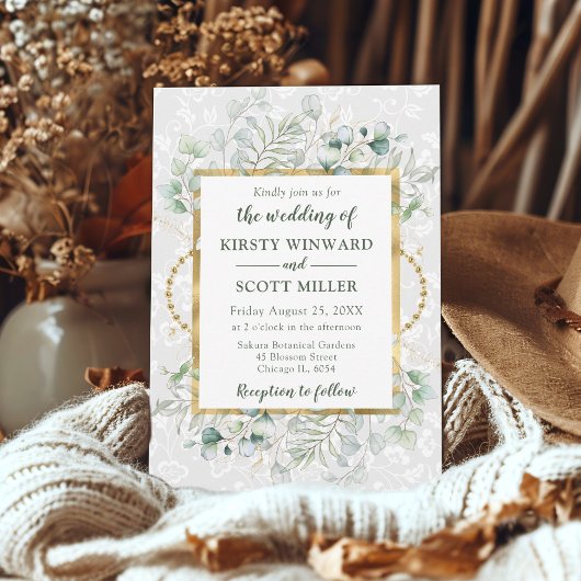 水色ユーカリとグリーン結婚リー 招待状