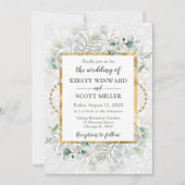 水色ユーカリとグリーン結婚リー 招待状 (正面)