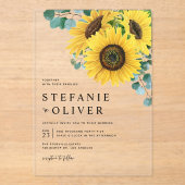 水色ユーカリとヒマワリ結婚ス アクリル招待状 (正面)