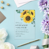 水色ユーカリとヒマワリ結婚ス アクリル招待状 (インサイチュ (ウェディング))