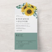 水色ユーカリとヒマワリ結婚ス オールインワン招待状 (内側)