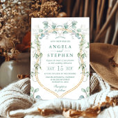 水色ユーカリと金ゴールドフレ結婚ーム 招待状