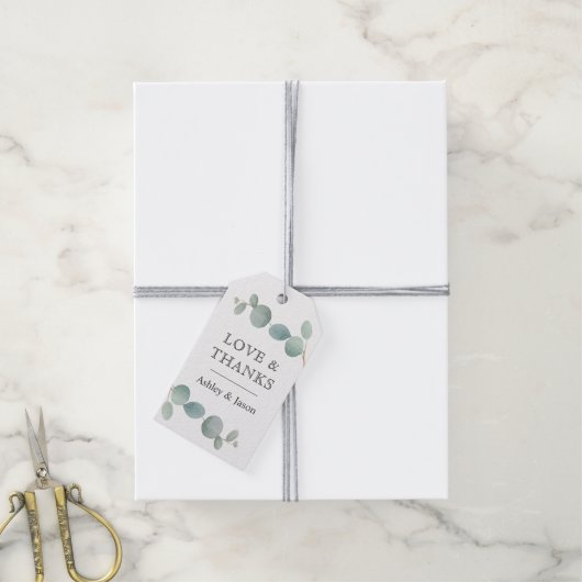 水色ユーカリの緑ありがとう ギフトタグ (より糸付き)