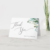 水色ユーカリの緑の折り返し結婚の サンキューカード (正面)