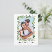 水色ユーカリの緑の日付を保存 ポストカード (スタンド正面)