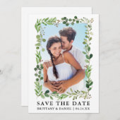 水色ユーカリの緑の日付カードを保存 セーブザデート (正面/裏面)