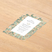 水色ユーカリの緑の結婚花 アクリル招待状 (レイダウン)