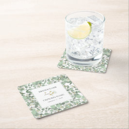 水色ユーカリの緑の結婚花 スクエアペーパーコースター