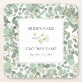 水色ユーカリの緑の結婚花 スクエアペーパーコースター (正面)