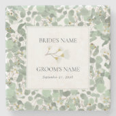 水色ユーカリの緑の結婚花 ストーンコースター (正面)