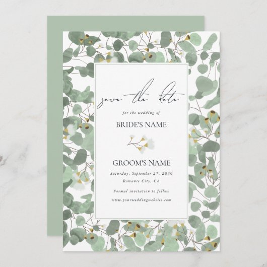 水色ユーカリの緑の結婚花 セーブザデート (正面/裏面)