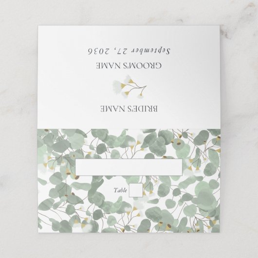 水色ユーカリの緑の結婚花 プレイスカード (外部開封)