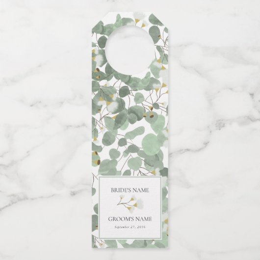 水色ユーカリの緑の結婚花 ボトルネックタグ (正面)