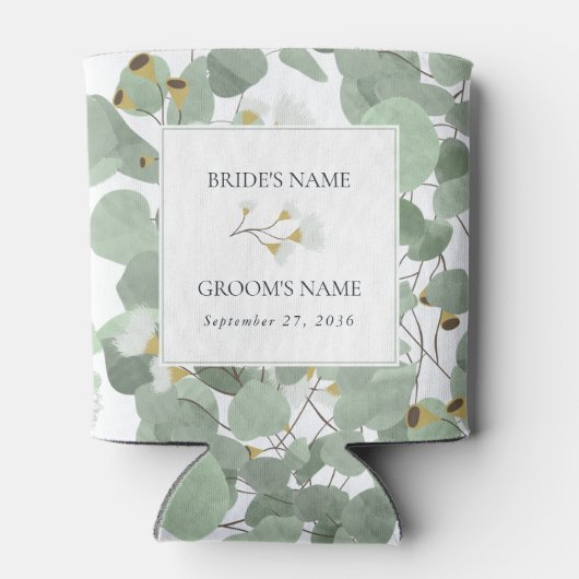 水色ユーカリの緑の結婚花 缶クーラー (裏面)