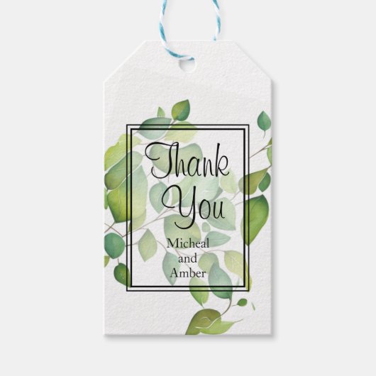 水色ユーカリの緑の緑の葉 ギフトタグ (正面)