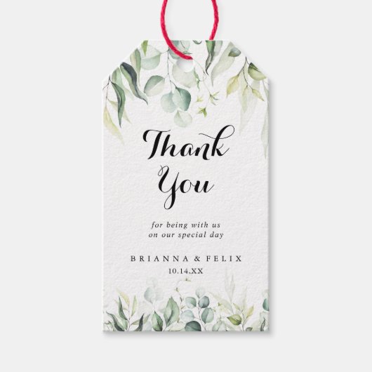 水色ユーカリの緑結婚園ありがとう ギフトタグ (正面)