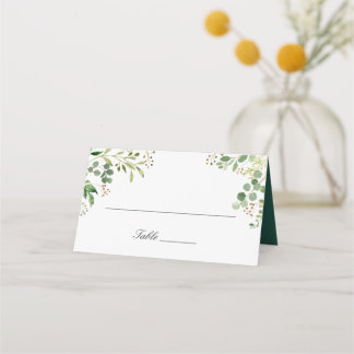 水色ユーカリの葉の緑葉の結婚 プレイスカード