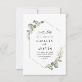 水色ユーカリの葉は日付カードを保存 セーブザデート (正面)