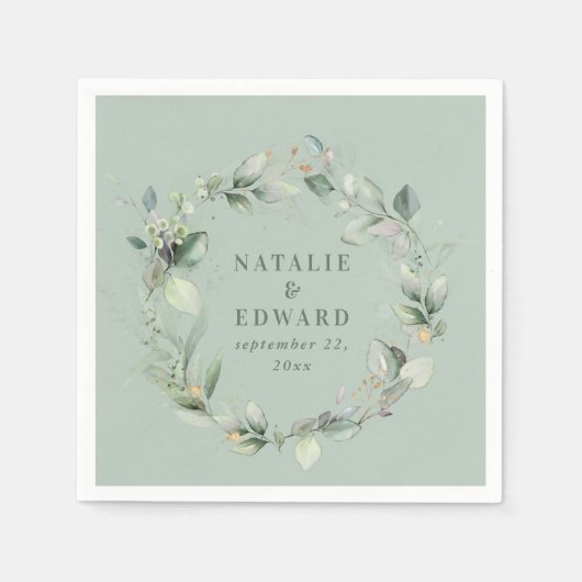 水色ユーカリエレガントな結婚式パーティーの好意 スタンダードカクテルナプキン (正面)