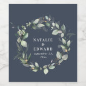 水色ユーカリエレガントな結婚式パーティーの好意 ワインラベル (シングルラベル)