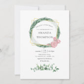 水色ユーカリバラ幾何学ブライダルシャワー 招待状 (正面)