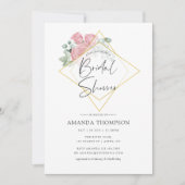 水色ユーカリバラ幾何学ブライダルシャワー 招待状 (正面)