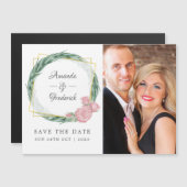 水色ユーカリバラ幾何学日付を保存 マグネット招待状 (正面/裏面)