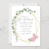 水色ユーカリバラ幾何結婚体 マグネット招待状 (正面)