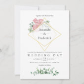 水色ユーカリバラ幾何結婚体 招待状 (正面)