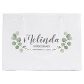 水色ユーカリパーソナライズされたブリデスメイド名 ラージペーパーバッグ (正面)