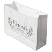 水色ユーカリパーソナライズされたブリデスメイド名 ラージペーパーバッグ (正面アングル)