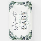 水色ユーカリフローラウェルカムベビーシャワー 横断幕 (縦)