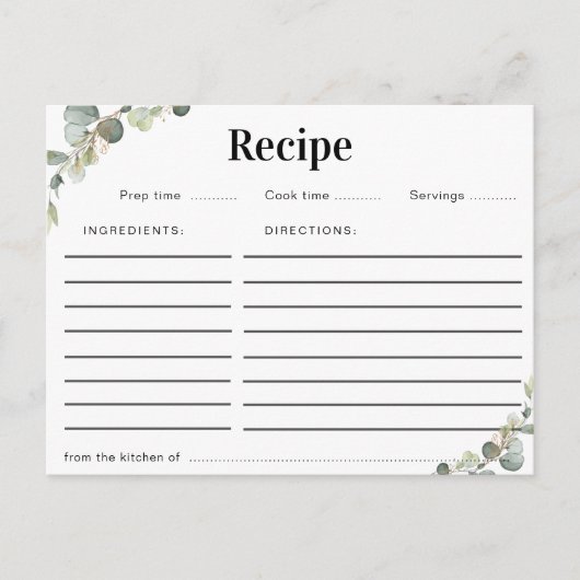 水色ユーカリフローラレシピカード ポストカード (正面)