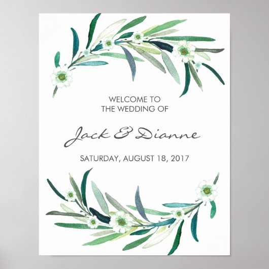 水色ユーカリフローラ結婚のウェルカムサイン ポスター (正面)