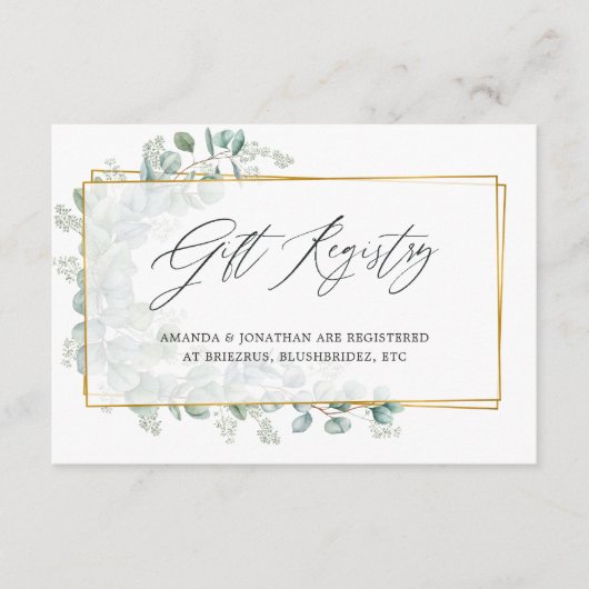 水色ユーカリブライダルシャワーギフトレジストリ エンクロージャーカード (正面)