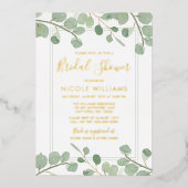 水色ユーカリブライダルシャワー金ゴールド 箔招待状 (正面)