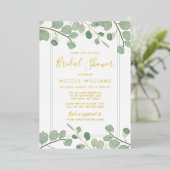 水色ユーカリブライダルシャワー金ゴールド 箔招待状 (立ち正面)